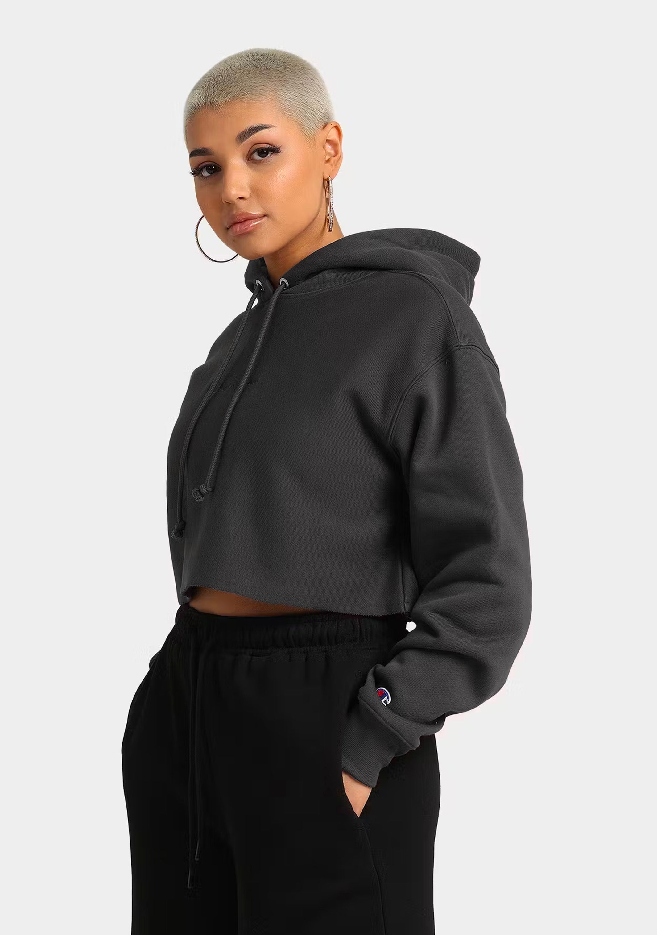 Champion Women's Reverse Weave Cropped Hoodie Dark Grey