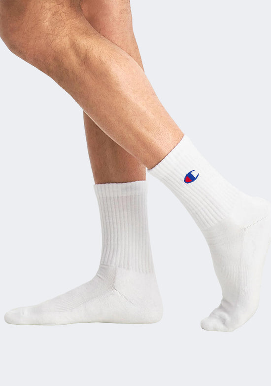 Champion Adults C Logo Crew Socks 3 Pack White