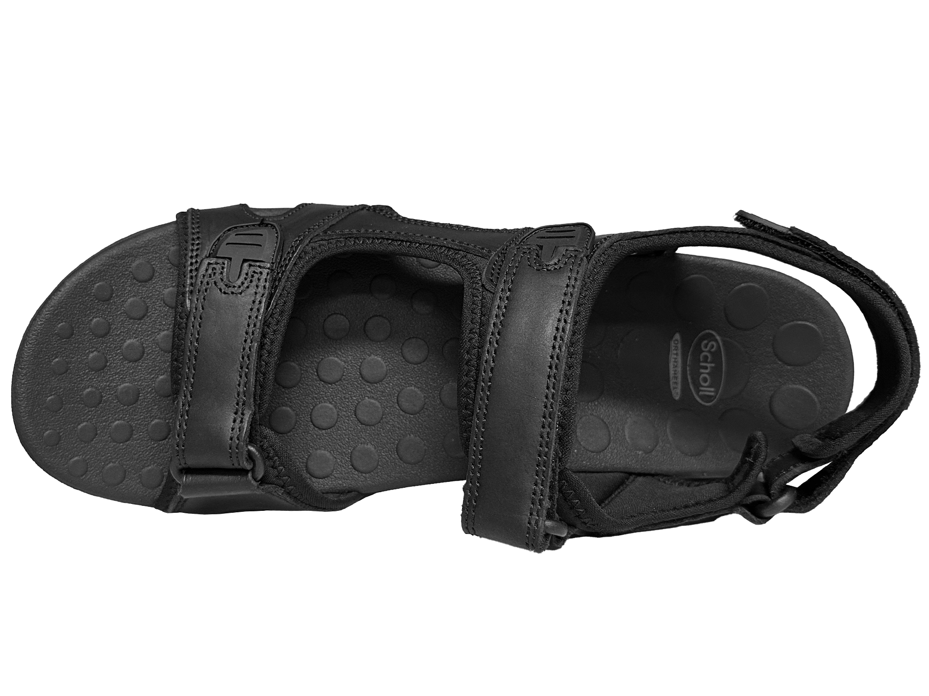 Scholl Men s Orthaheel Black Leather Back Strap Sandals Jim Kidd Sports
