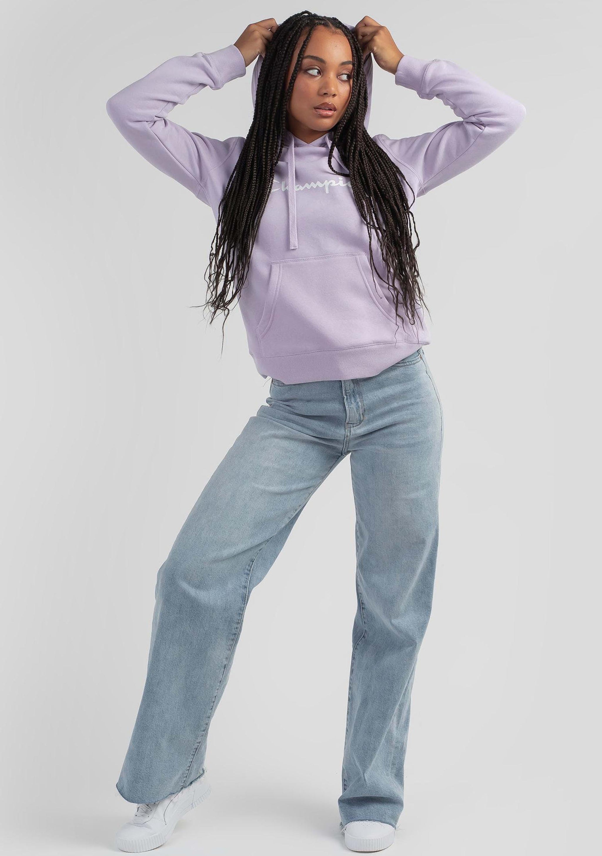Champion Women’s Script Logo Hoodie Lilac
