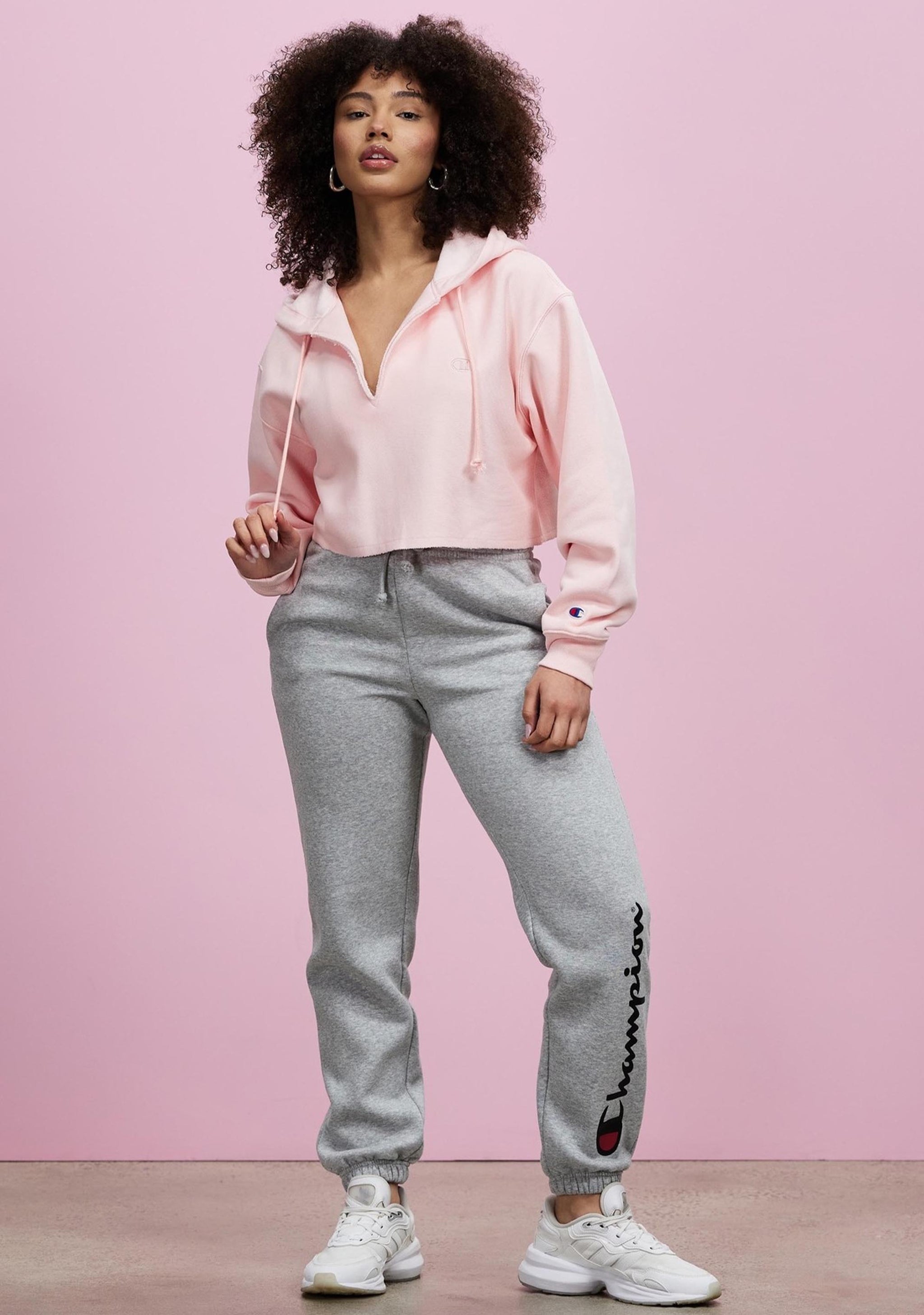 Crew Neck Pink Champion Sweatsuit Pink Champion Crop Sweatshirt