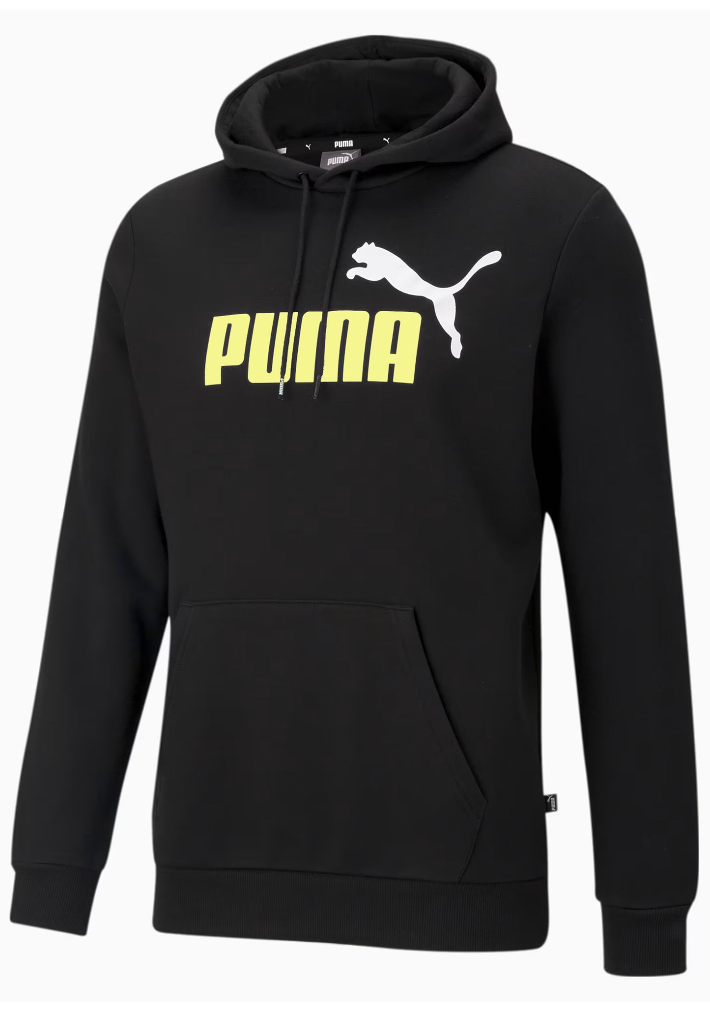 Puma Men's Essentials+ Two-Tone Big Logo Hoodie Black Lime