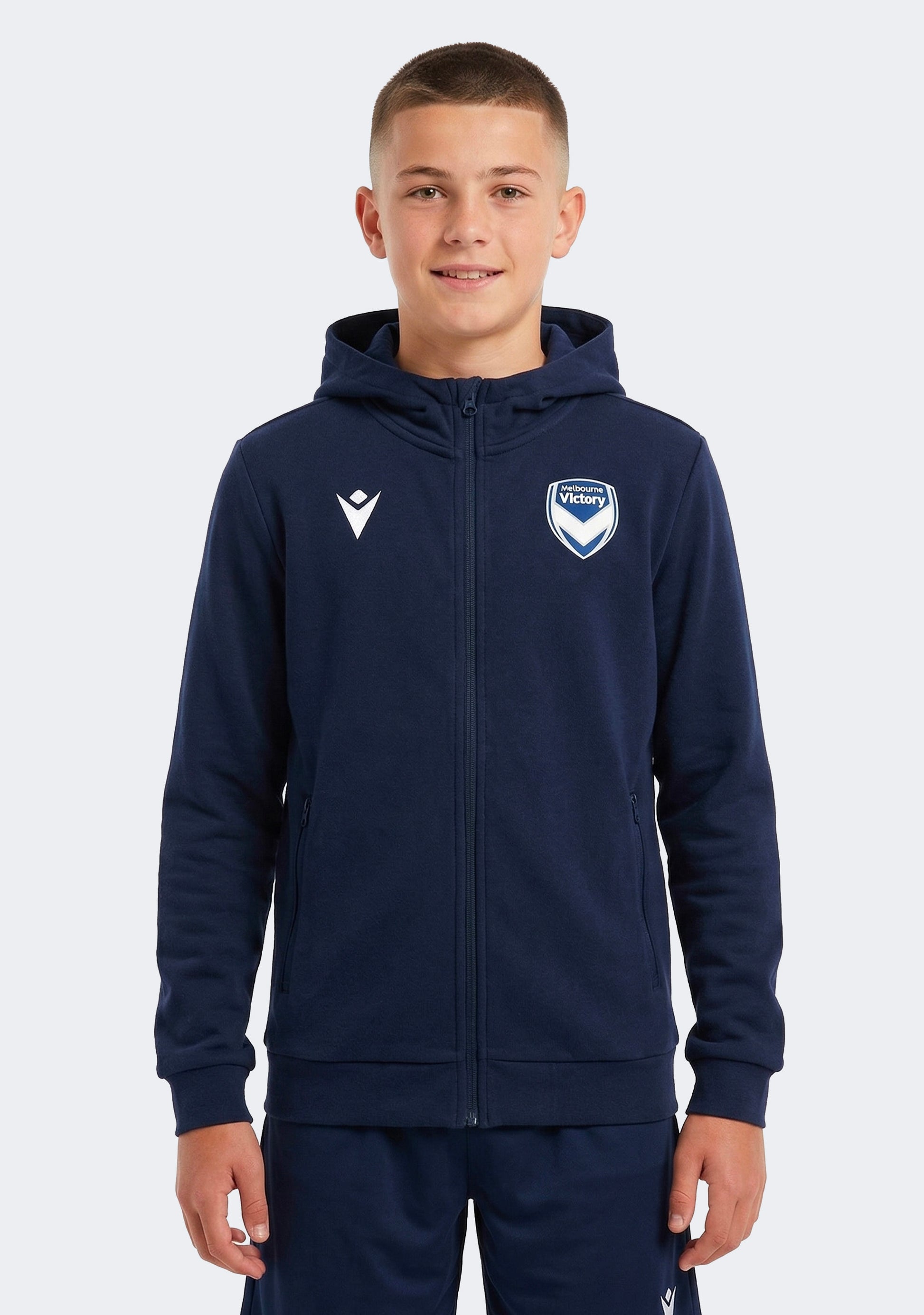 Macron Kids' Melbourne Victory Travel Staff Full Zip Hooded Top