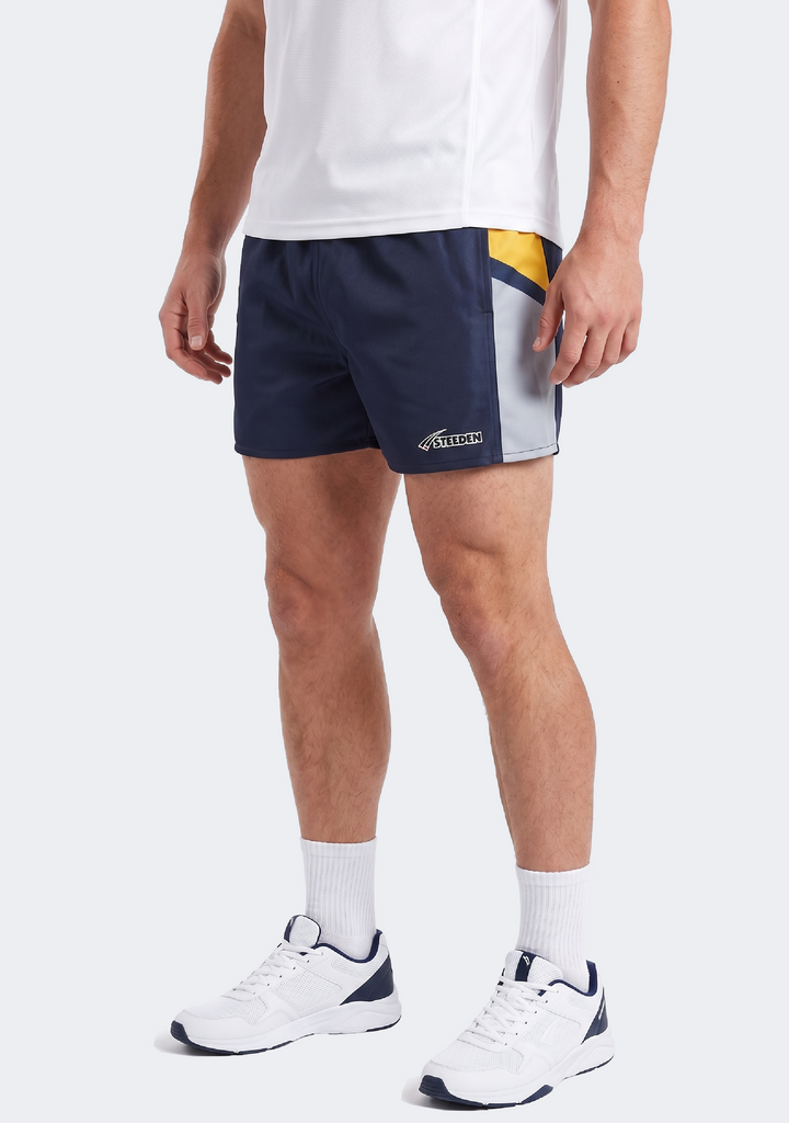 Steeden Men’s Rugby League Shorts Dark Blue/Yellow/Grey
