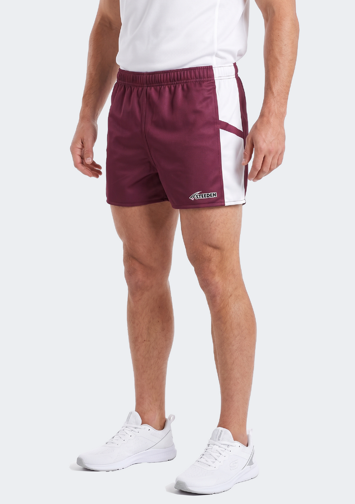 Steeden Men’s Rugby League Shorts Maroon/White