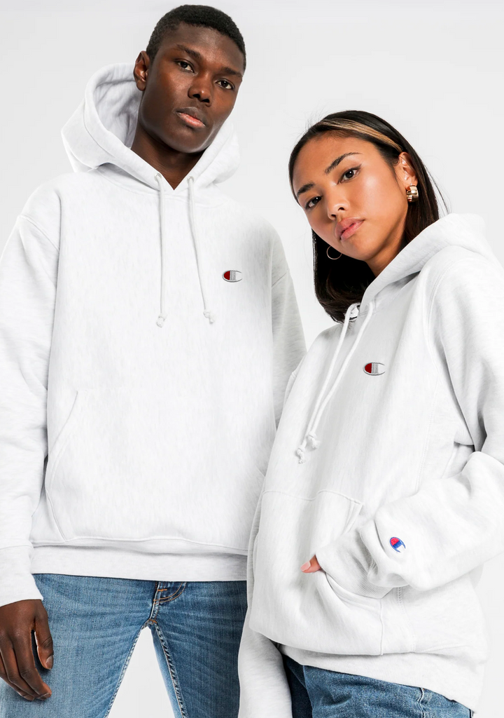 Champion Women's Reverse Weave Small Logo Hoodie Silver Grey