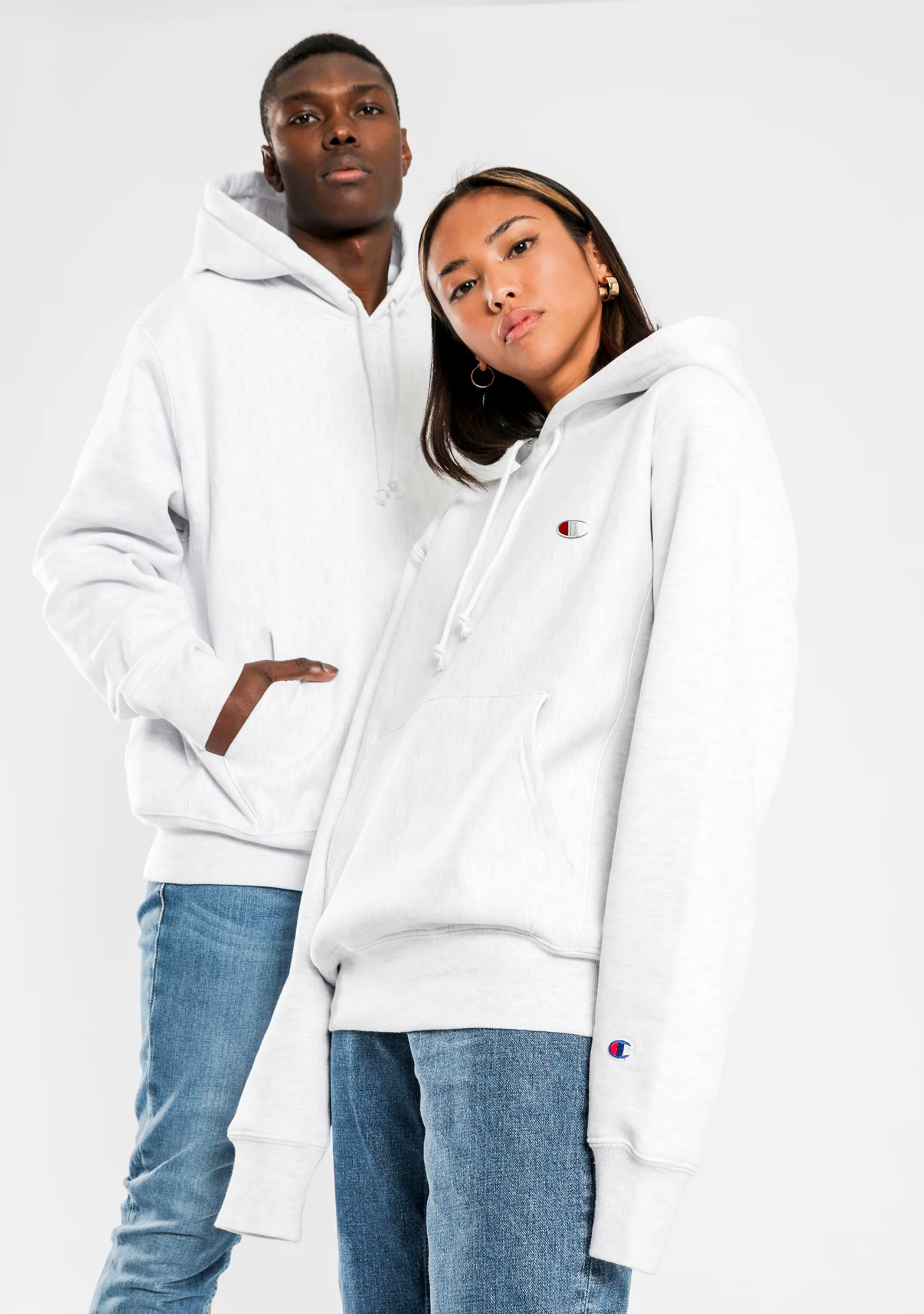 Champion Women's Reverse Weave Small Logo Hoodie Silver Grey