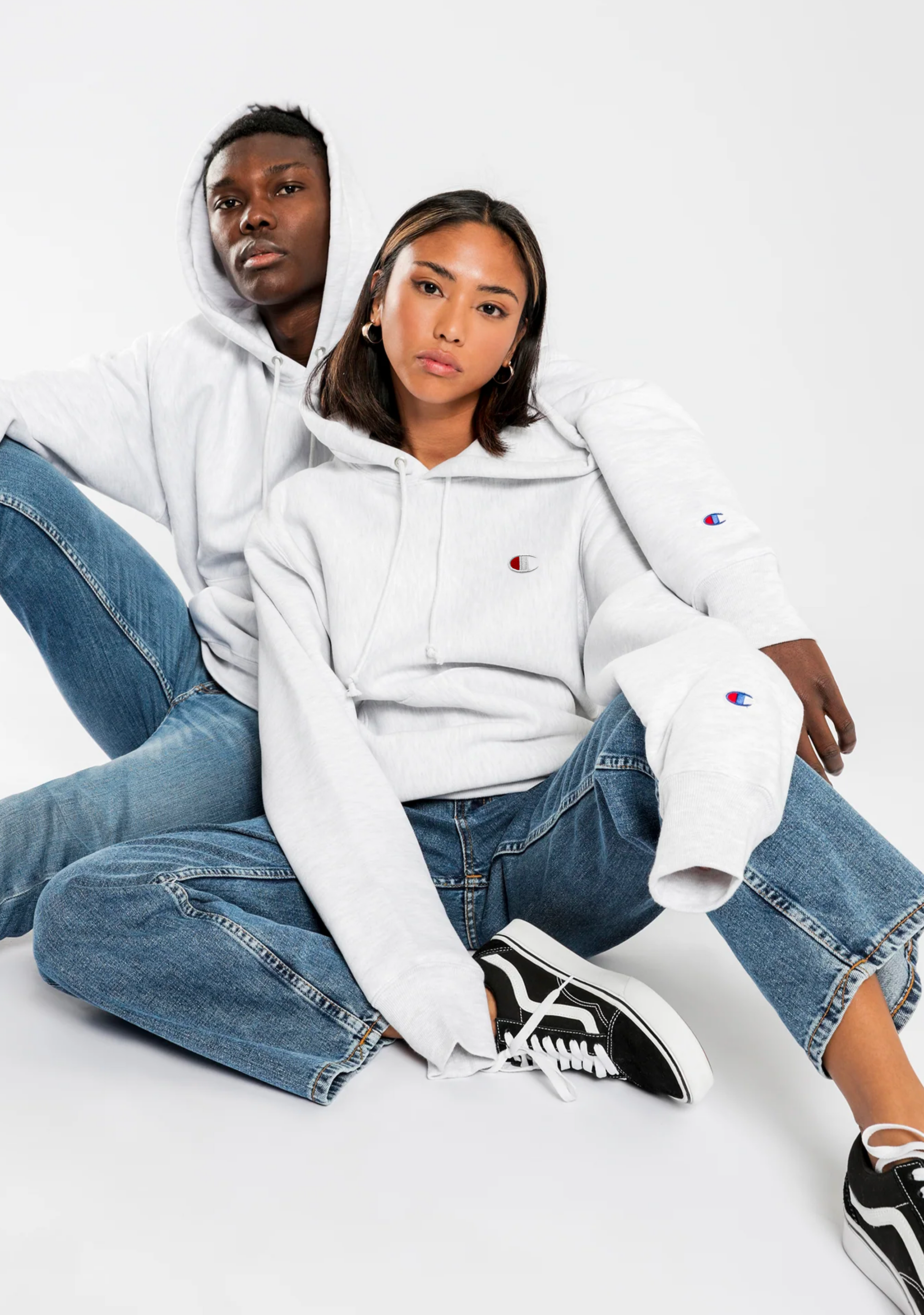 Champion Women's Reverse Weave Small Logo Hoodie Silver Grey