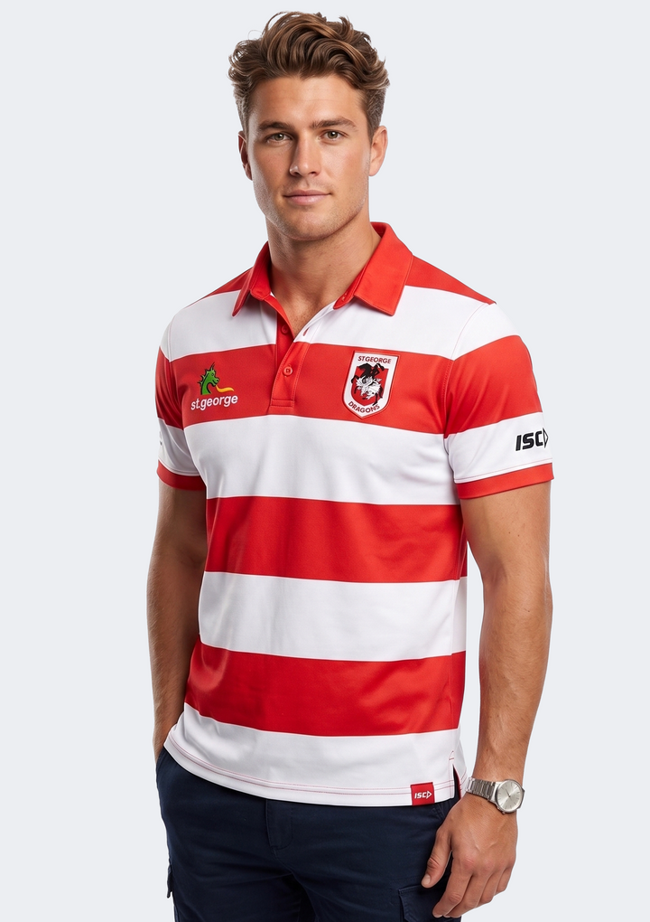 ISC Men's St George Illawarra Dragons Striped Polo