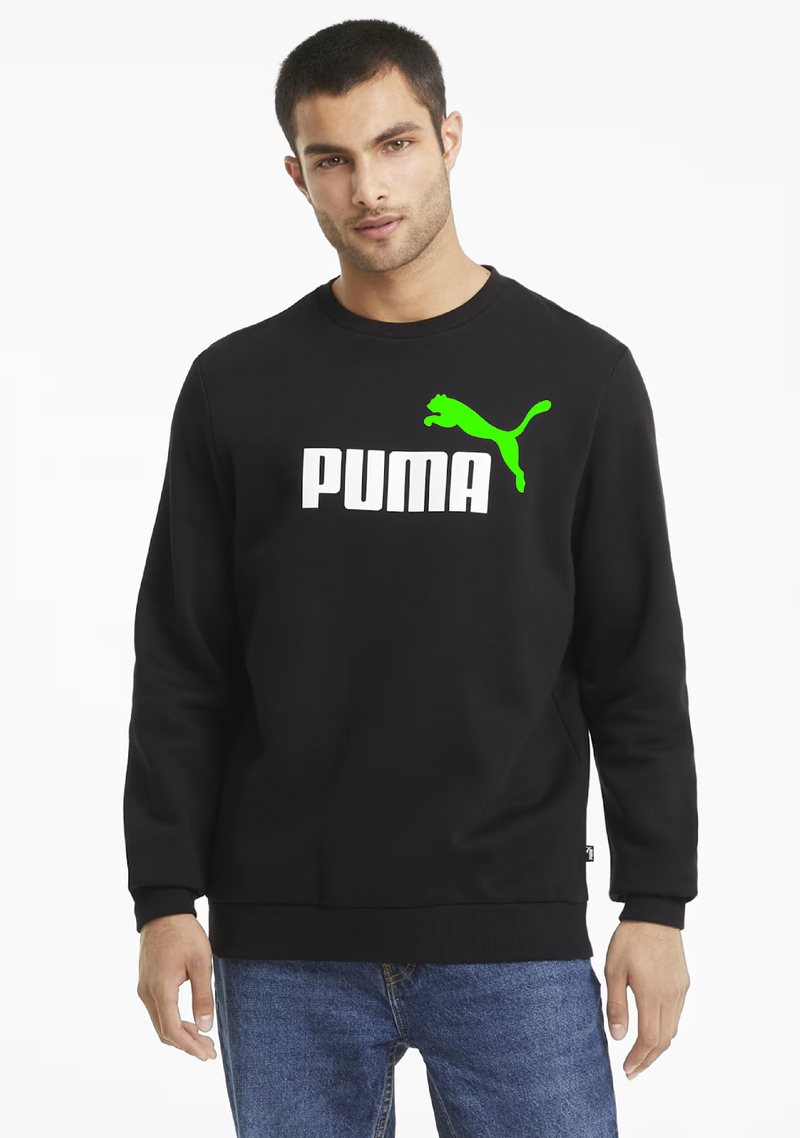 Puma Mens ESS+ 2 Colour Logo Crew Black/Green <br> 586763 51