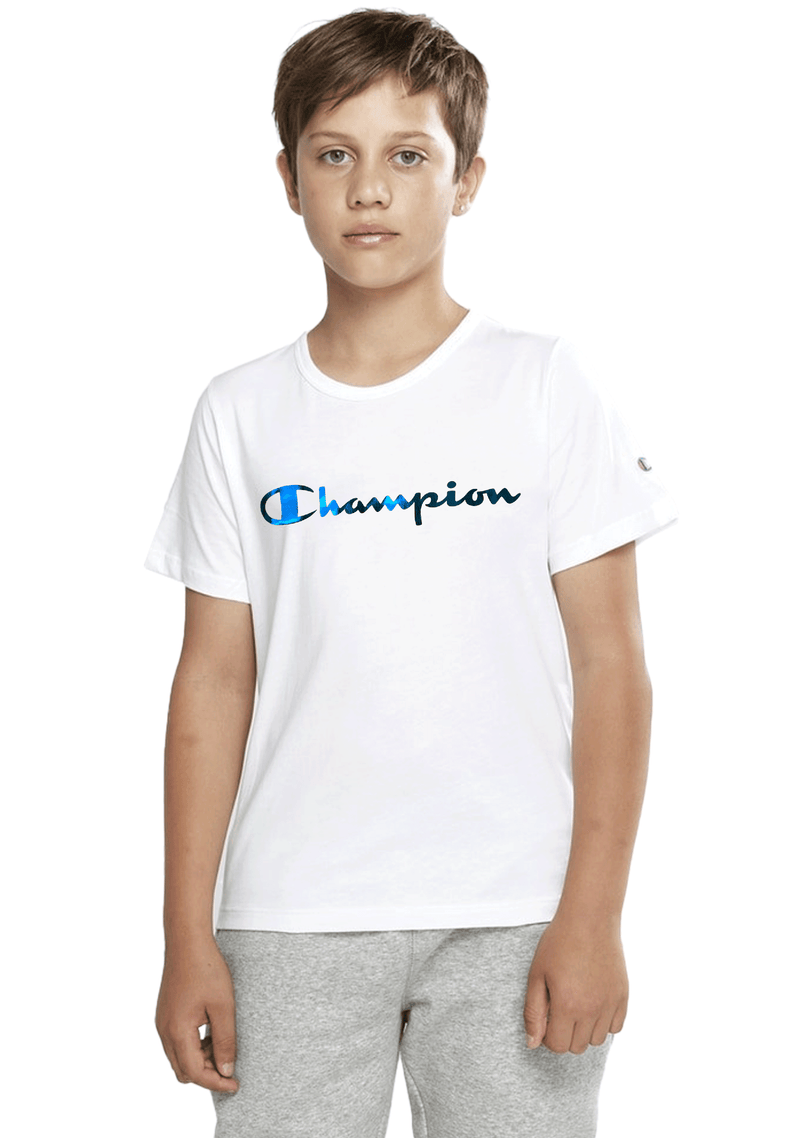 Champion Junior Foil Script Tee <BR> KVV9N WIT