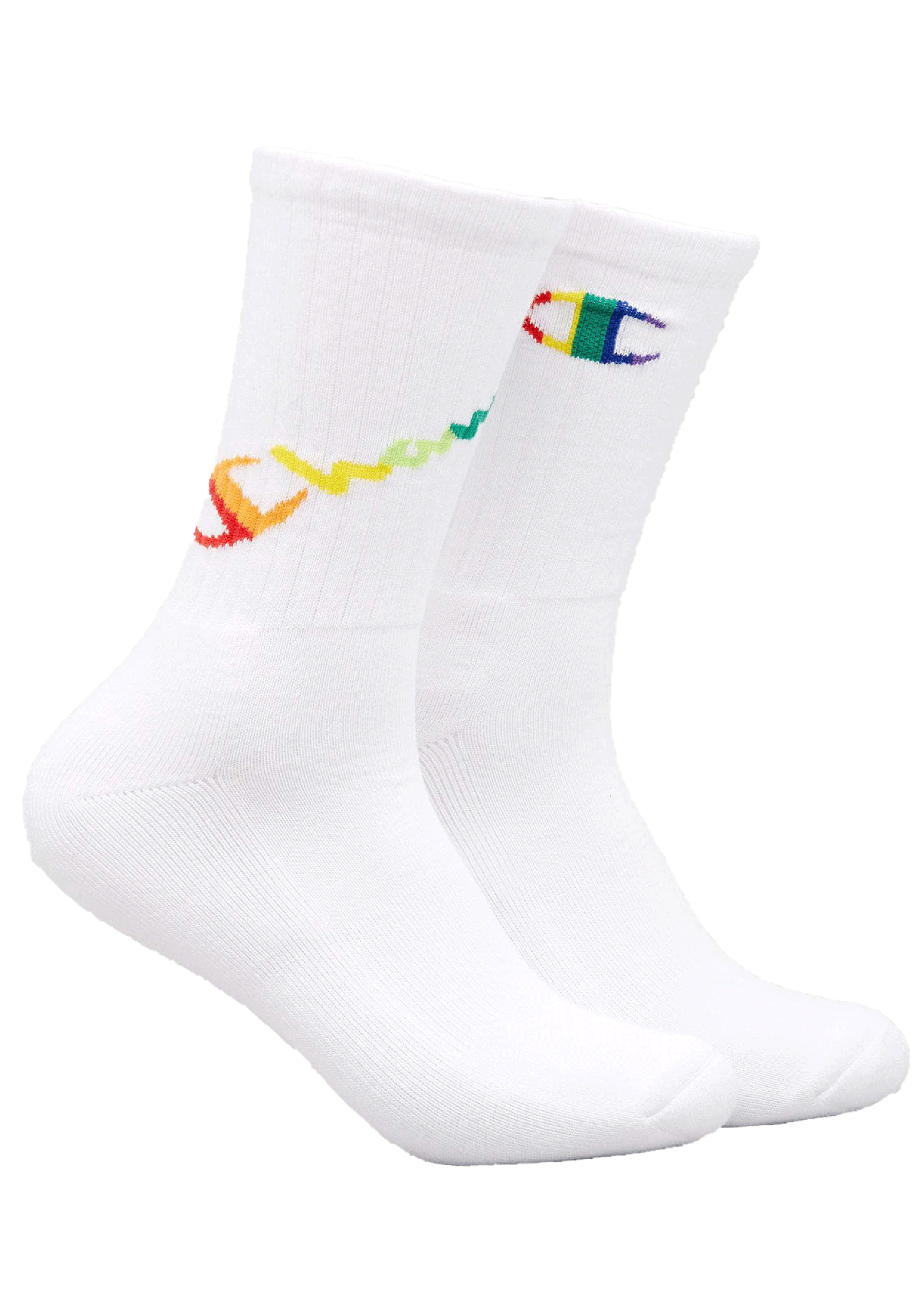 Champion C Logo Pride Crew Socks 2Pack BLK/WIT <br> SXMA2N WHITE