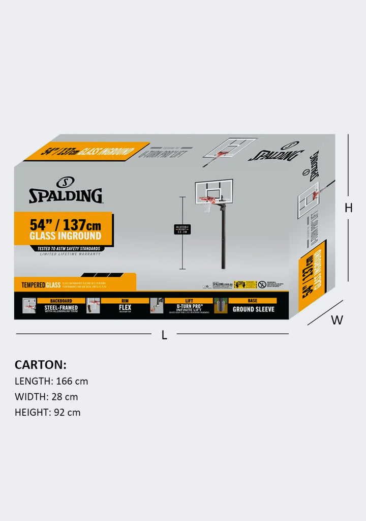 Spalding 54 Inch Tempered Glass U-Turn Lift In-Ground Basketball System