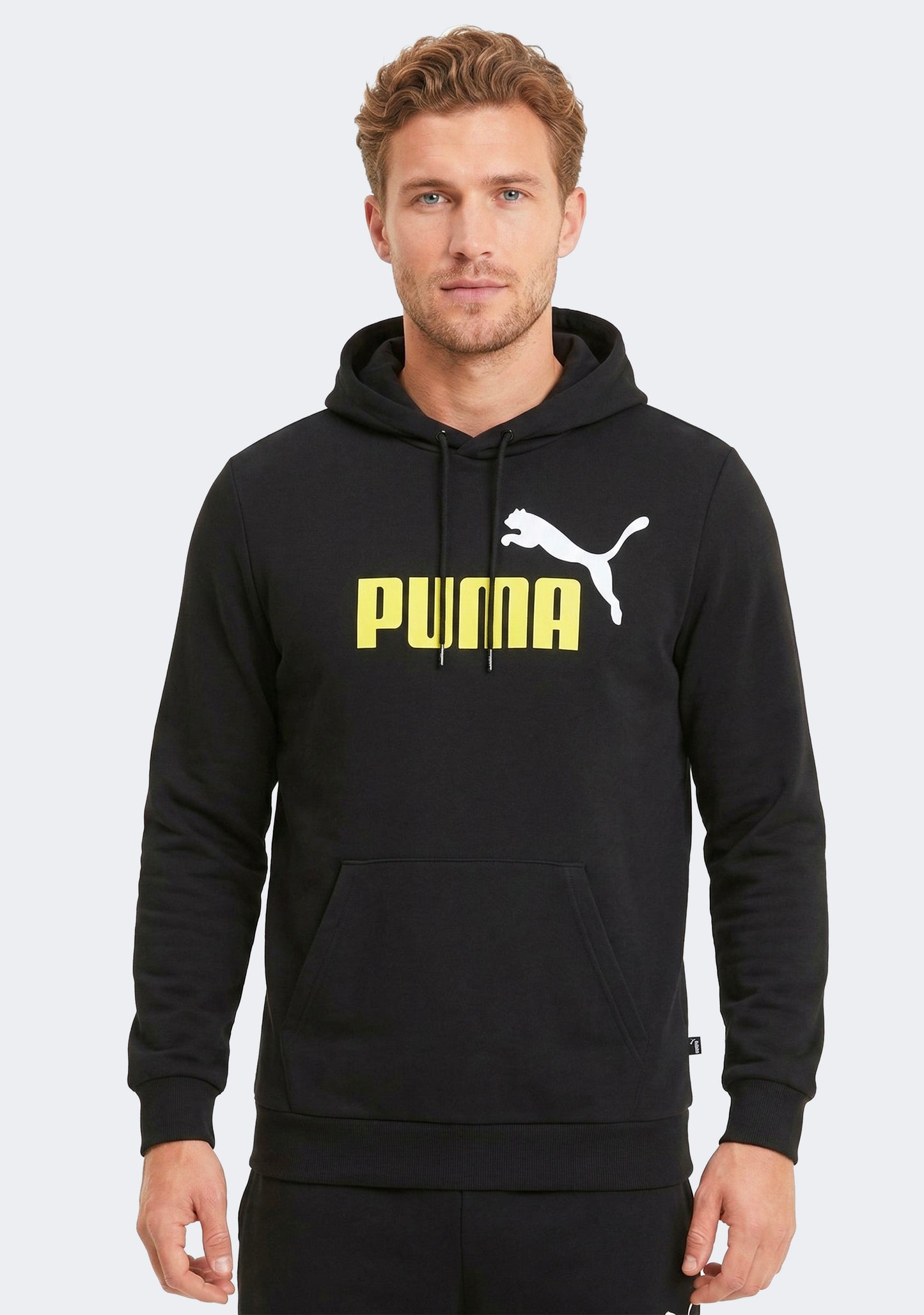 Puma Men's Essentials+ Two-Tone Big Logo Hoodie Black Lime