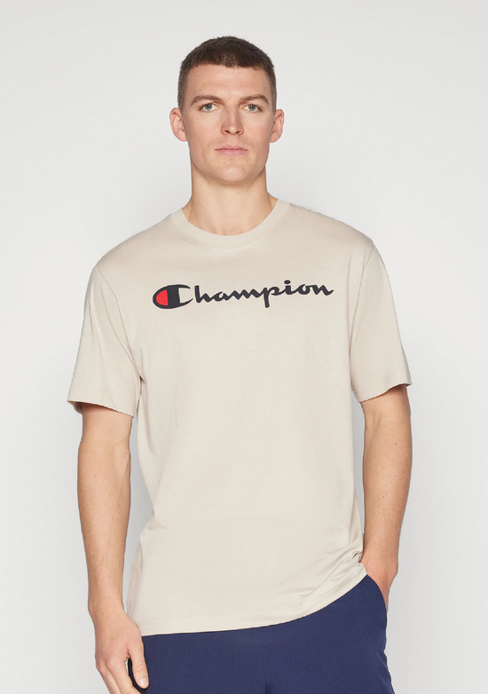 Champion Men's Script Logo Short Sleeve Ivory Canvas