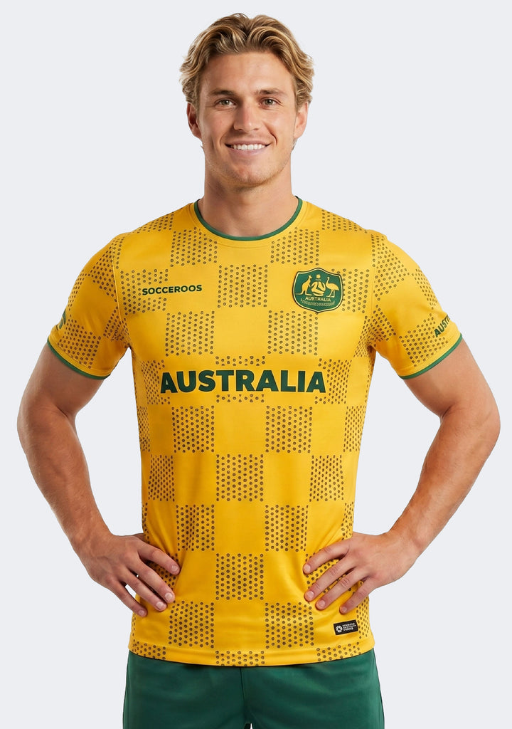 Football Australia Tidwell Socceroos Gold Grid Supporter Tee