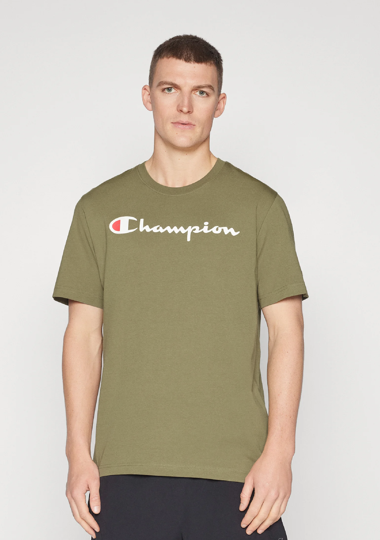 Champion Men's Script Logo Short Sleeve Sand Pepper