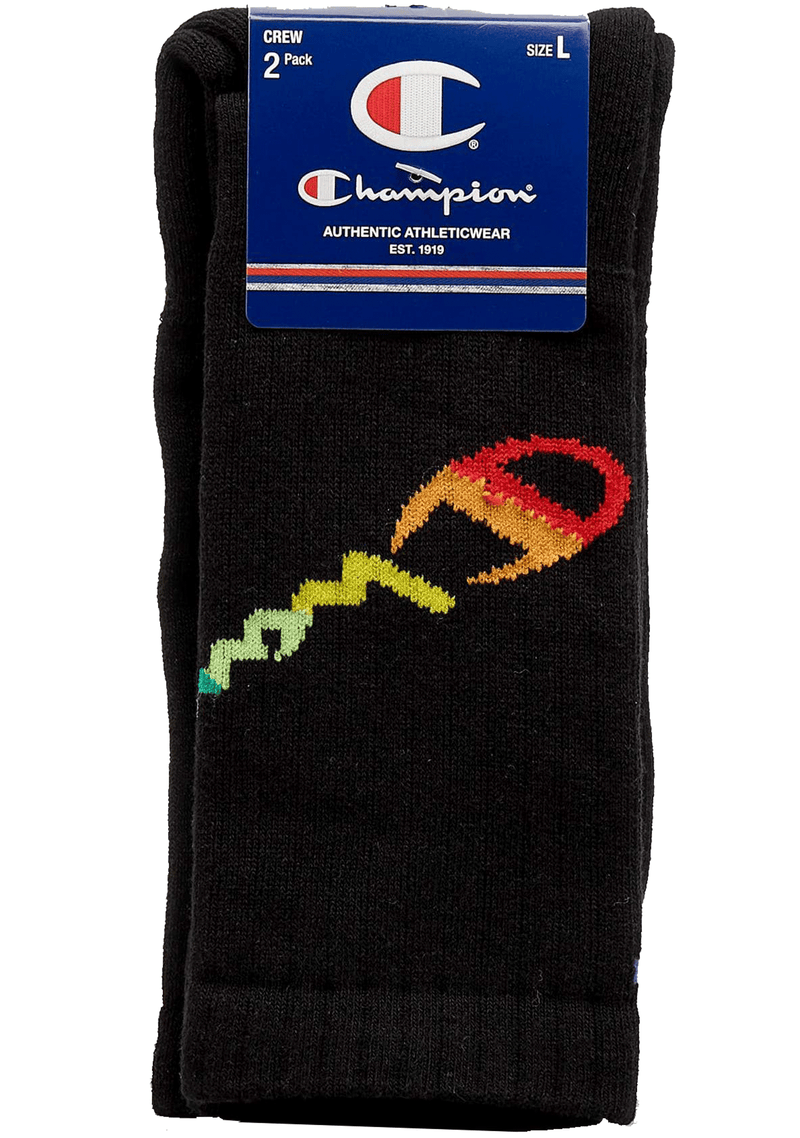 Champion C Logo Pride Crew Socks 2Pack BLK/WIT <br> SXMA2N BLACK