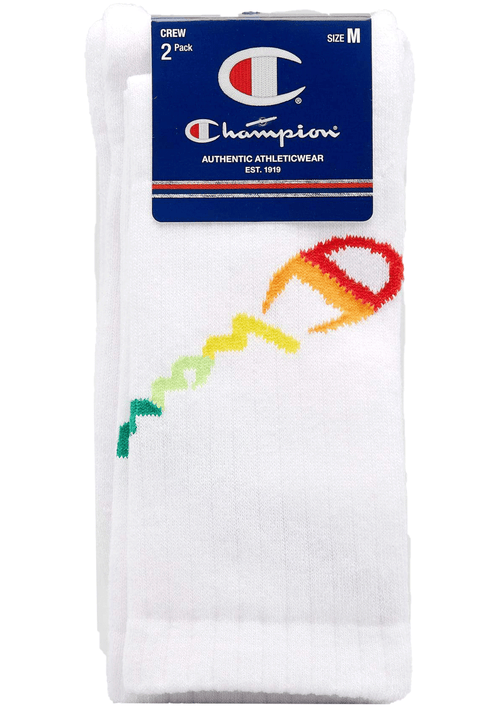 Champion C Logo Pride Crew Socks 2Pack BLK/WIT <br> SXMA2N WHITE