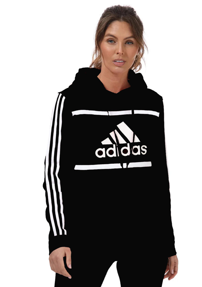 Adidas Womens Essentials Logo Colourblock Cropped Hoodie Black/White <br> GM7126