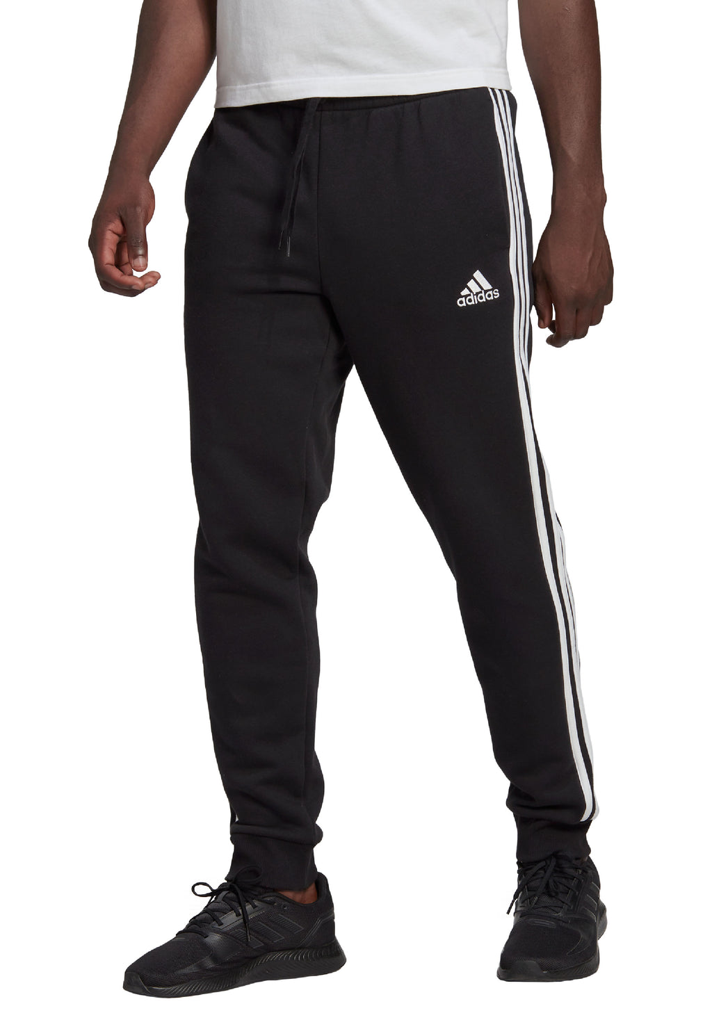 Adidas Mens Essentials Fleece Tapered Cuffed 3 Stripes Joggers HL6880 Jim Kidd Sports