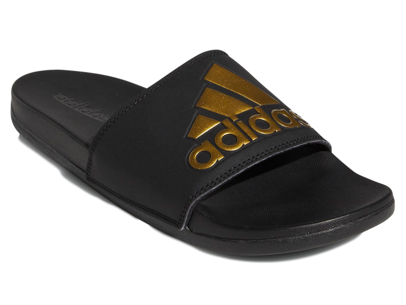 Adidas slides black and best sale gold