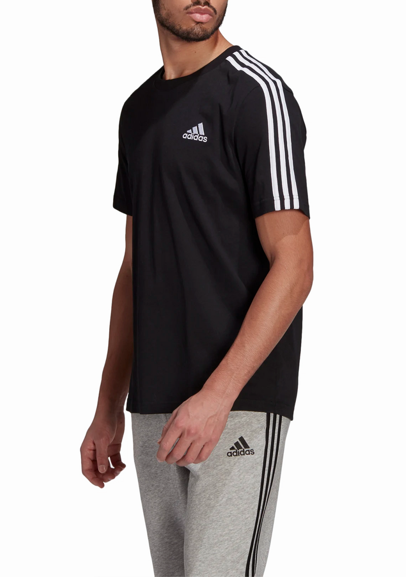Adidas essentials 3 stripe t shirt mens sale