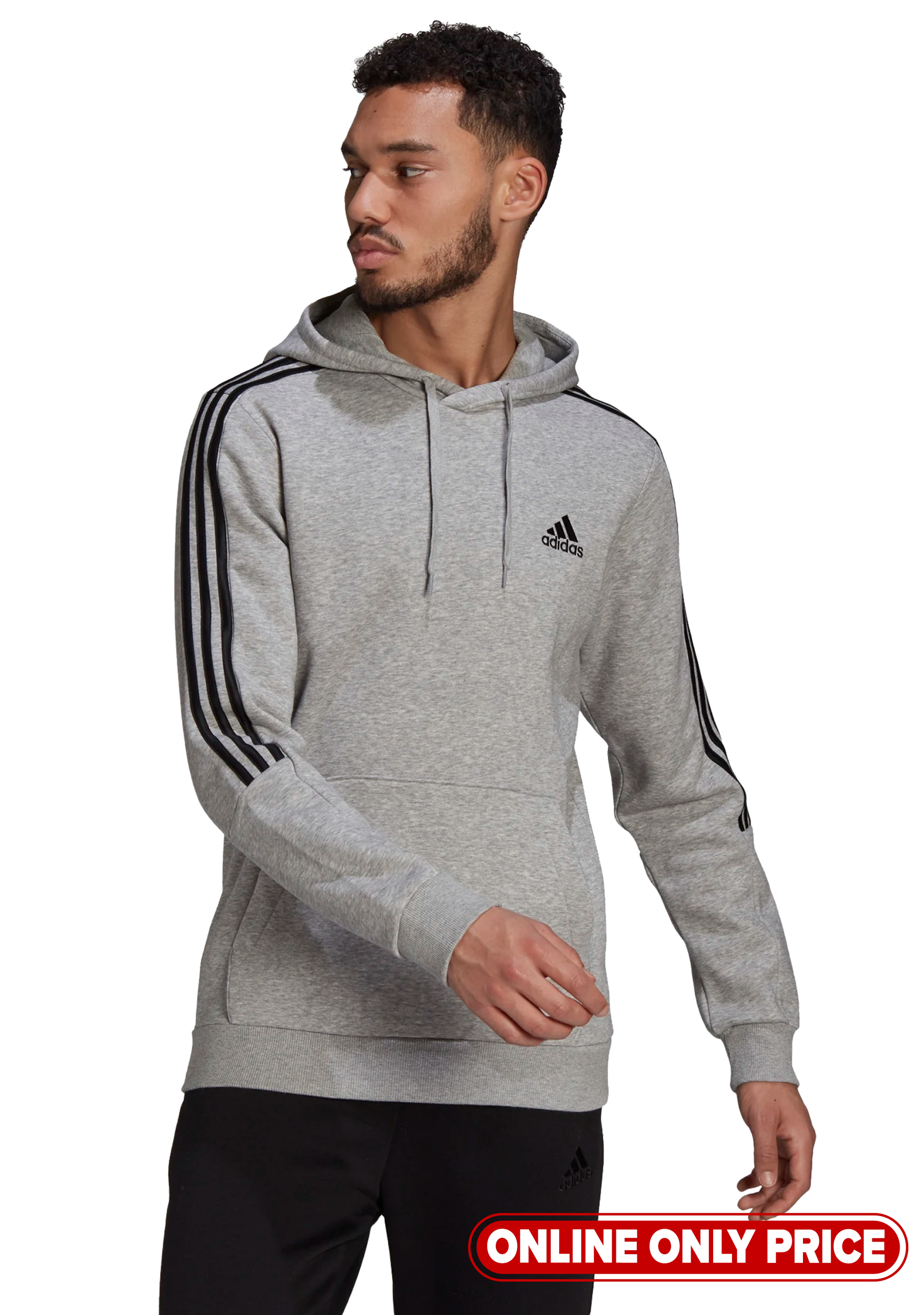 Adidas Mens Fleece Cut 3 Stripes Hoodie