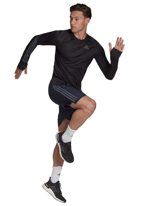 Adidas Mens Run Icon Full Reflective 3-Stripes Long Sleeve Tee <BR> HB7434