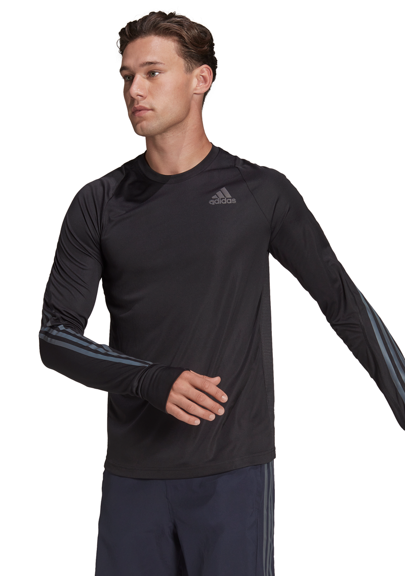 Adidas Mens Run Icon Full Reflective 3 Stripes Long Sleeve Tee