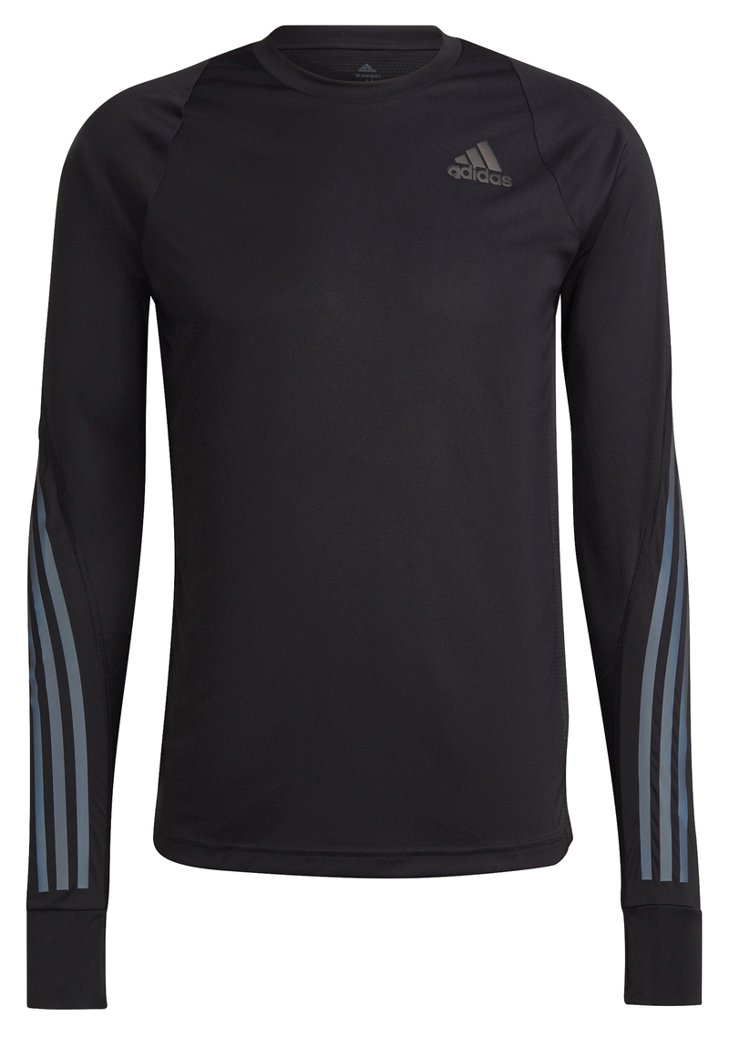 Adidas Mens Run Icon Full Reflective 3-Stripes Long Sleeve Tee <BR> HB7434