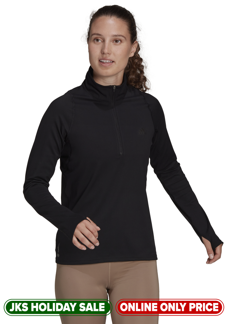 Adidas Womens Run Fast Half-Zip Long Sleeve Sweatshirt <BR> HB9223