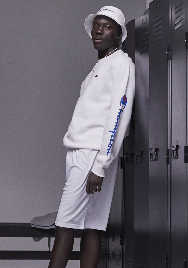 Champion Mens Sporty Graphic Crew White