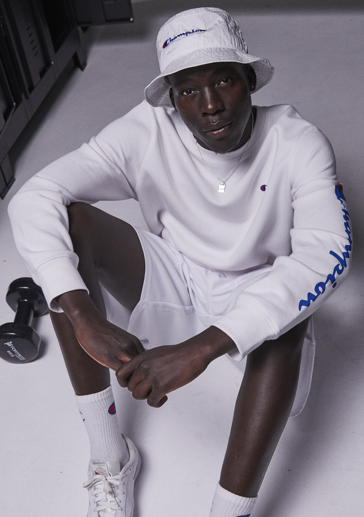 Champion Mens Sporty Graphic Crew White