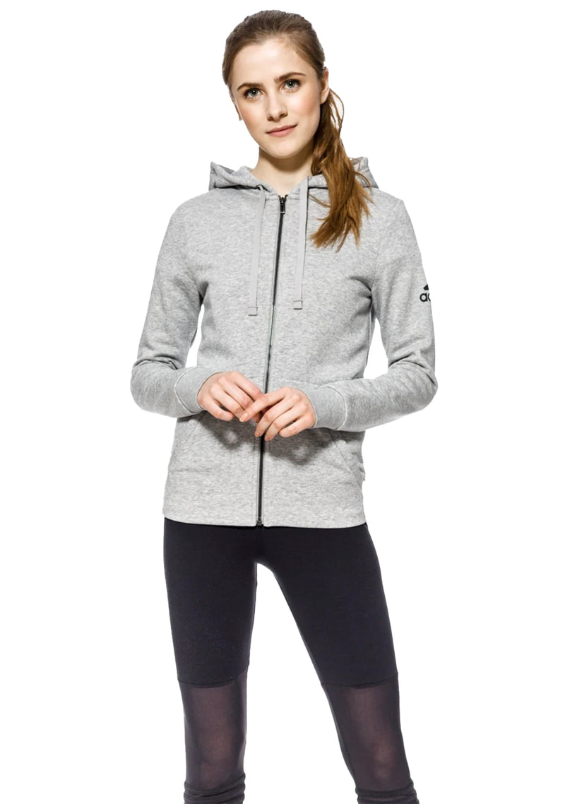 Adidas Womens Essential Solid Full Zip Hoodie Grey <BR> S97086