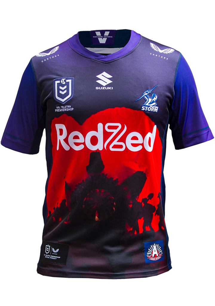 Castore Mens Melbourne Storm Anzac Replica Jersey <br> TM0249 PURPLE