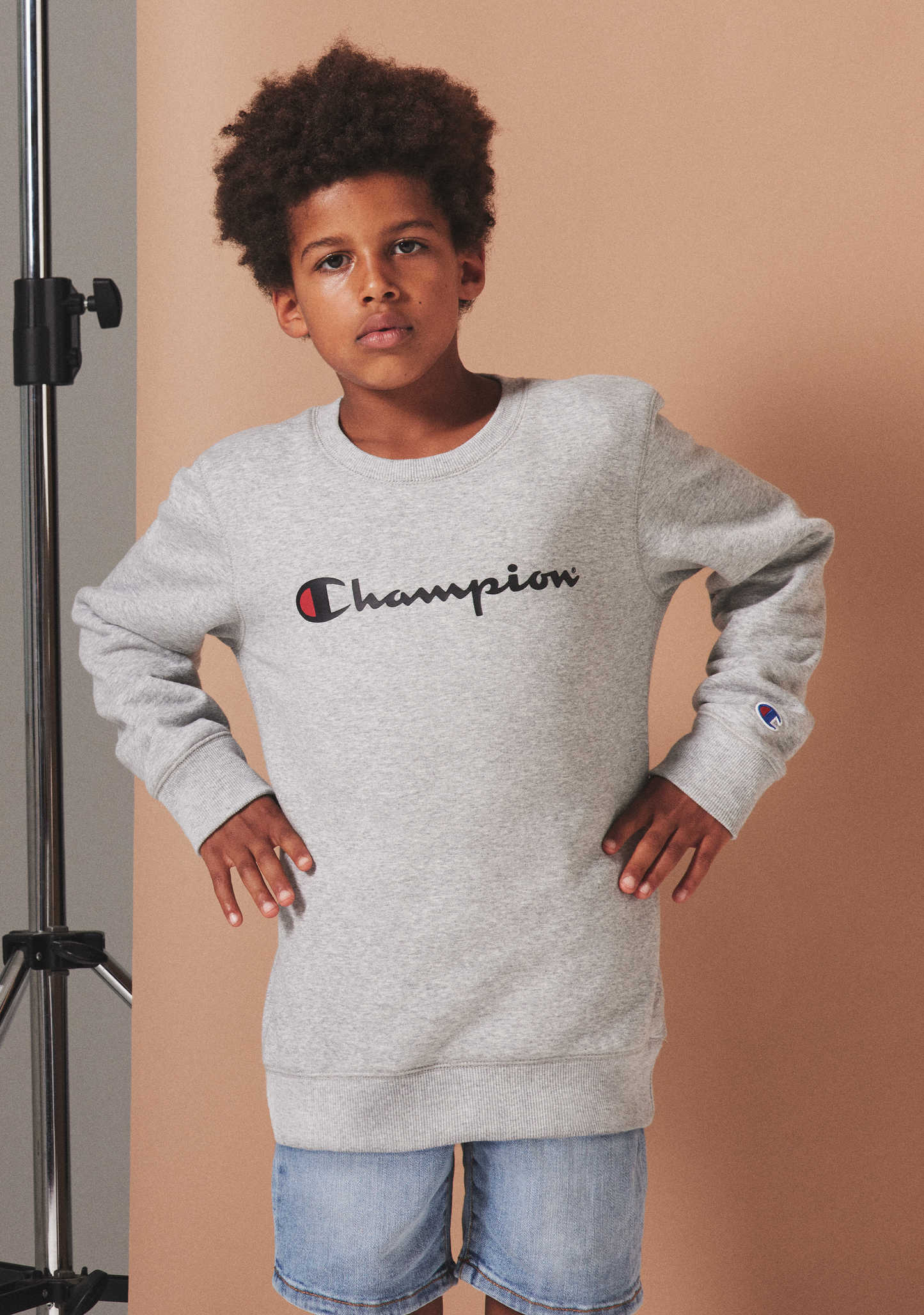 Champion Junior Script Logo Crew Oxford Heather