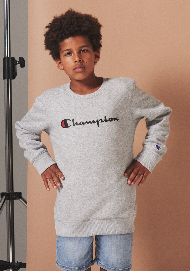 Champion Junior Script Logo Crew Oxford Grey <br> KXJCN A3R