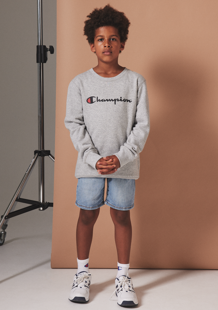 Champion Junior Script Logo Crew Oxford Heather