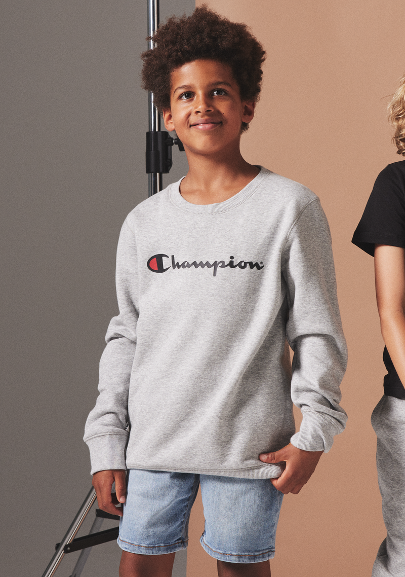 Champion Junior Script Logo Crew Oxford Grey <br> KXJCN A3R