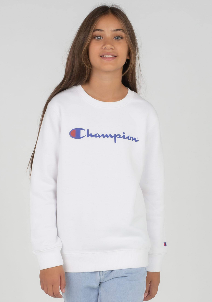 Champion Junior Script Logo Crew White