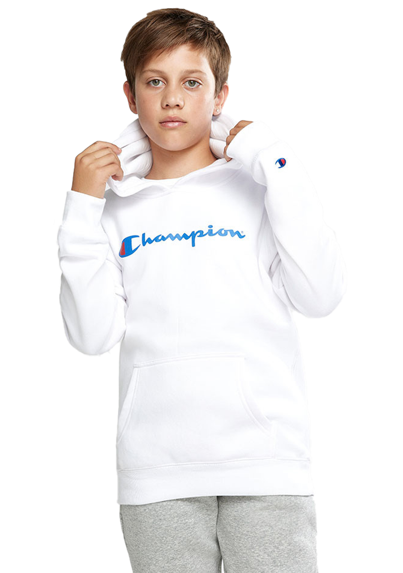 Champion Kids Script Hoodie White <br> KX96N WIT