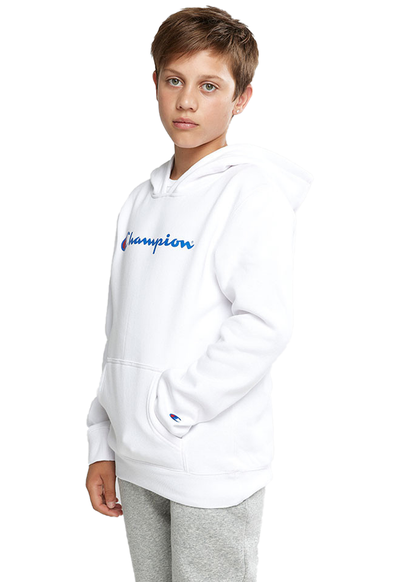 Champion Kids Script Hoodie White <br> KX96N WIT