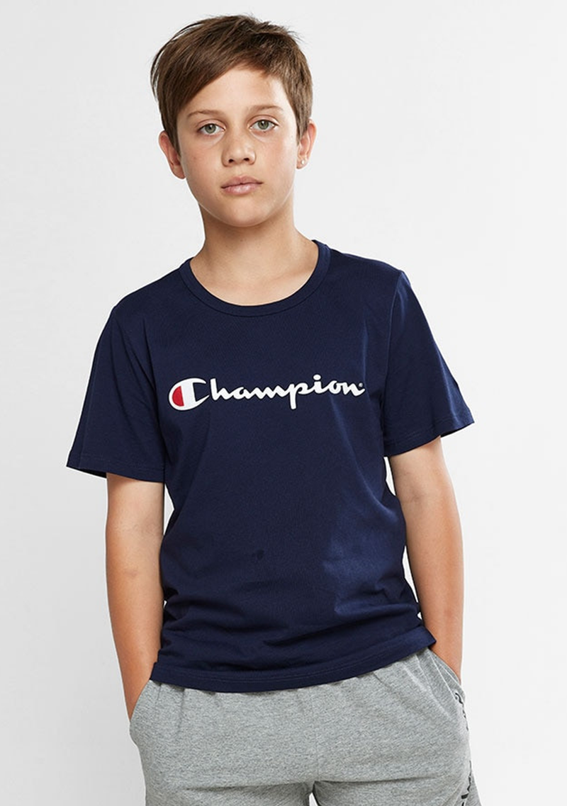 Champion Kids Script Short Sleeve Navy Tee <br> KXA8N NAV