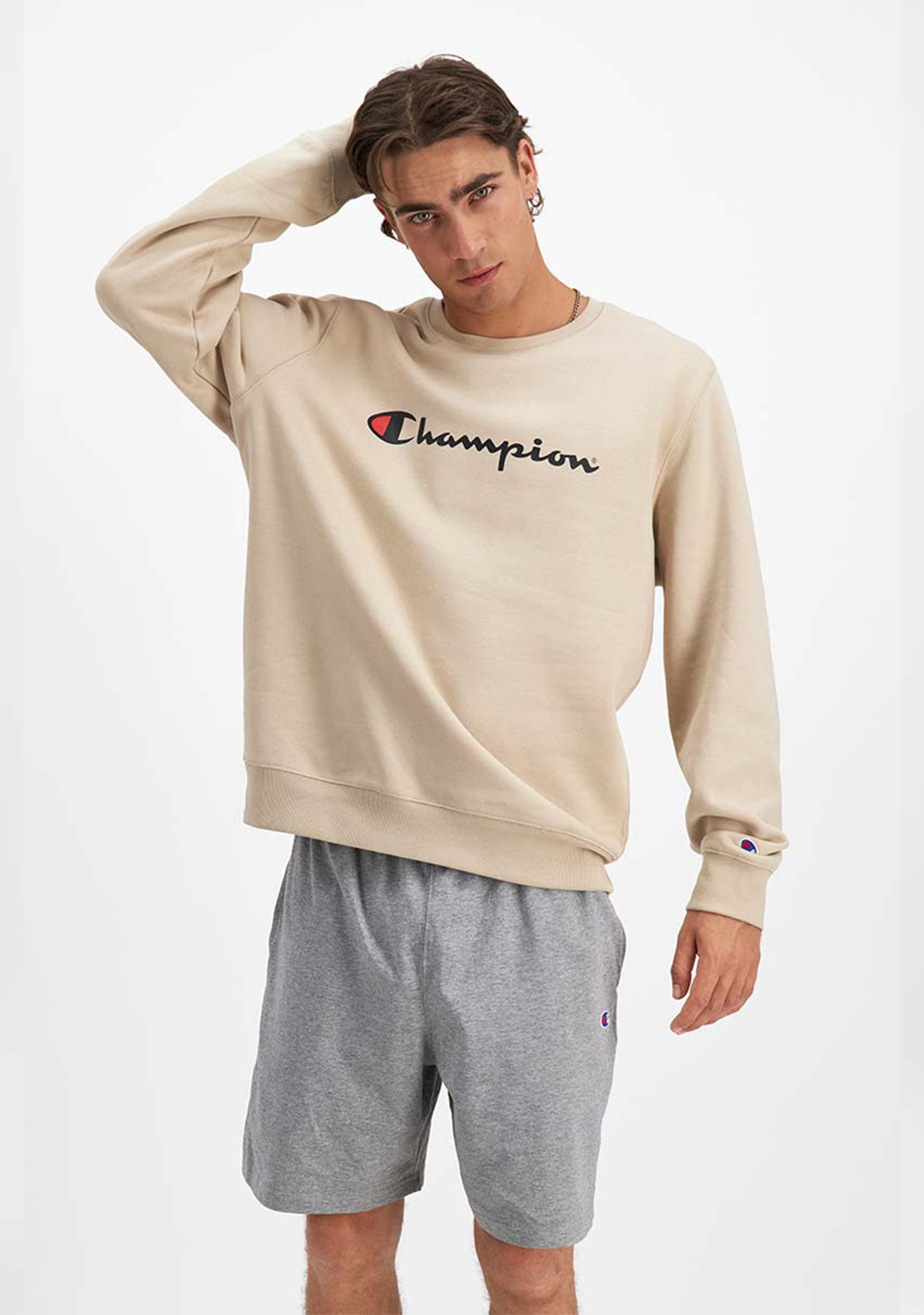 Champion Mens Beige Script Crew <BR> AY77N EQQ