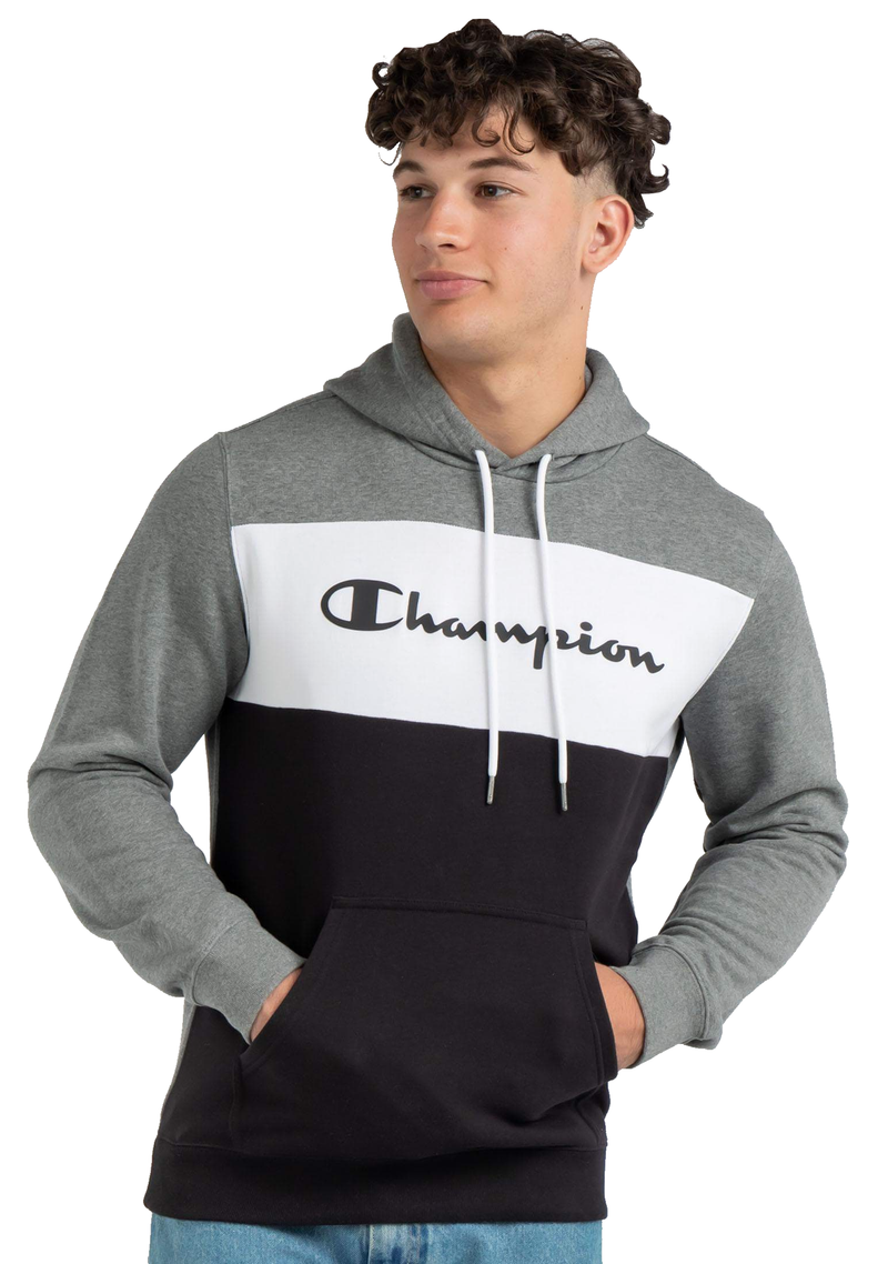 Champion Mens EU Roch Colourblock Hoodie Grey/black <br> AVX3A1 BXM