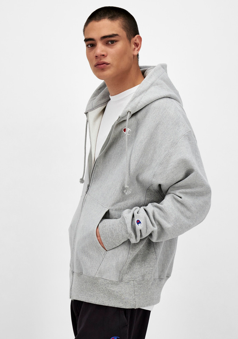 Champion zip hoodie grey hot sale