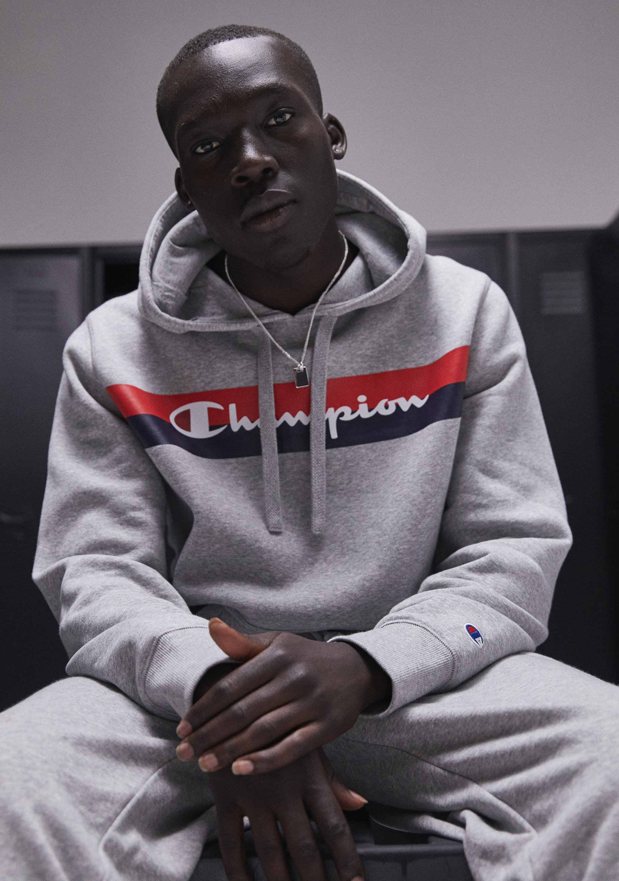 Champion Mens Sporty Graphic Print Hoodie Oxford Grey