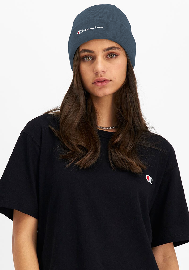 Champion Unisex Active Script Beanie <BR> ZYR8N INTO THE STORM