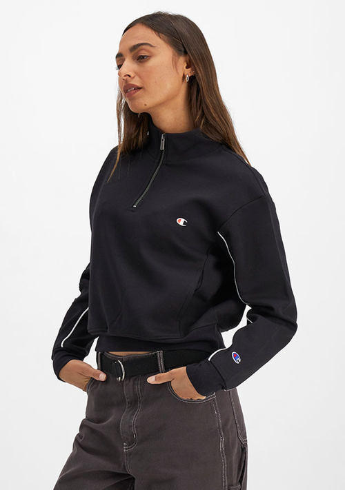 Champion Womens Rochester Athletic Quarter Zip Crew <BR> CT3GN BLK